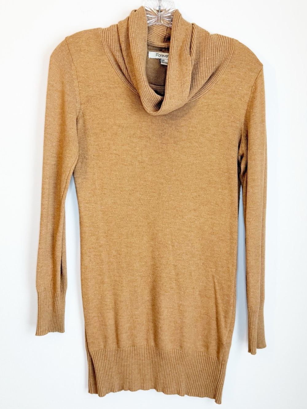 Forever 21 Tan Ribbed Cowl Neck Sweater